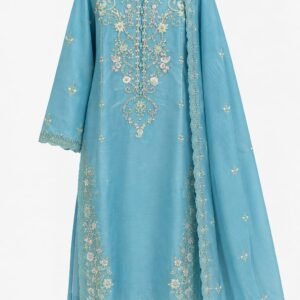 Sky Blue Sheesha Silk with Embroidered Chiffon Dupatta