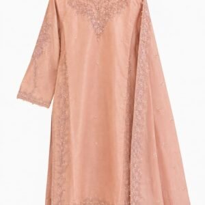 Peach Sheesha Silk with Embroidered Chiffon Dupatta