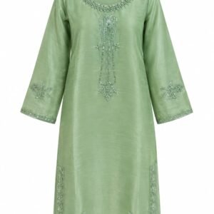 Sea Green Sheesha Silk with Embroidered Chiffon Dupatta