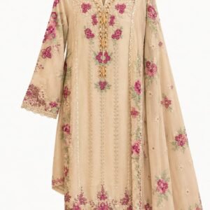 Skin 3 piece Chiffon Shirt Multi Head Embroidery with Bamber Chiffon Dupatta